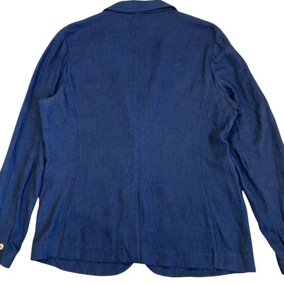 Tommy Hilfiger Sz L Linen Blend Navy Single Breasted Lightweight Blazer Relaxed - Picture 9 of 16
